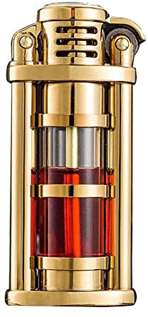 MQJ Vintage antike Feuerzeuge, Retro-Kerosinfeuerzeug mit sichtbarem Tank, transparenter Kraftstoff mit Feuersteinzündung, Messingfeuerzeug, Geschenk für Männer/Sammeln (Color : Gold a)