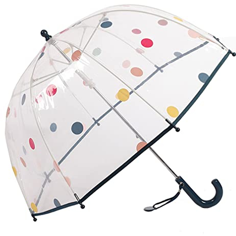 ThreeH Klarer Bubble-Regenschirm für Kinder Niedliches Punktdesign 8 Faserrippen Bruchsicherer Easy-Grip-Griff Manuell offen Winddicht für Jungen und Mädchen im Alter von 3–10 Jahren,Blau