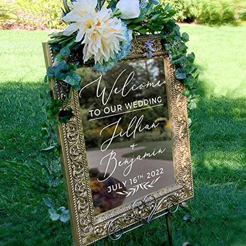 gue Custom Hochzeit Zeichen Aufkleber Decor Hochzeit Willkommen Spiegel Aufkleber Personalisierte Namen Und Datum Hochzeit Party Decor Hochzeit Zeichen (57x46 cm)