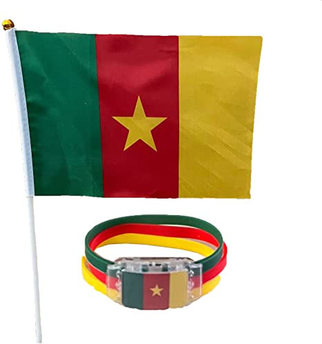 Coupe du Monde 2022 - Bracelet lumineux et drapeau miniature aux couleurs du Cameroun