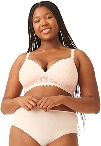 Naturana Modern Lace Bra [A-D, 36C]: Soft Cup, Full Lace, Extra Soft Straps, White, Wire Free