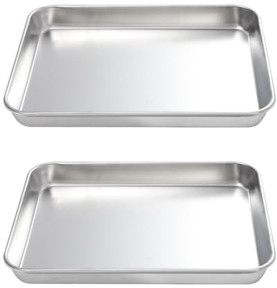 STOBAZA Edelstahlplatte Rechteckig 10.43 X 6.10 Zoll Servierplatte 2Er Set Für Obst Snacks Desserts Und Lebensmittel Leichtes Flachboden-Tablett Für Küche Und Haushalt