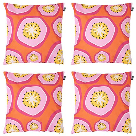Bean Bag Bazaar Outdoor Cushions Filled, Fruity Collection, Passionfruit Print, Set of 4, 43cm x 43cm, Water Resistant, Outdoor Cushions for Garden Furniture, Garden, Patio