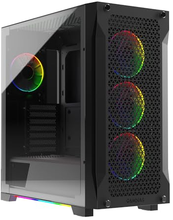 GAMDIAS Gaming PC Case, ATX Mid Tower Computer Case, Side Tempered Glass, Pre-install 4 ARGB Fans, High Airflow Front Panel, Cable Management, Black
