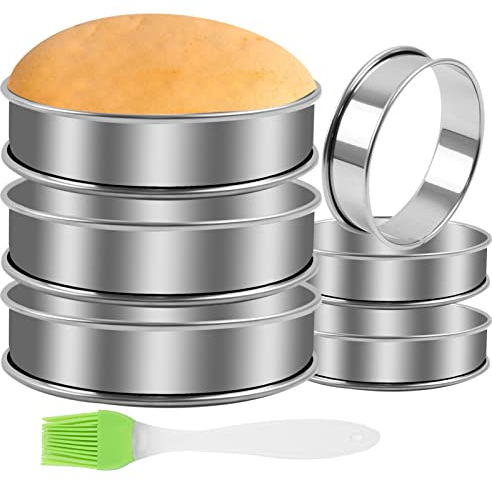 6 Pcs Crumpet Rings, Double Rolled Tart Rings Stainless Steel English Muffin Rings Non Stick Pastry Rings Muffin Cooking Rings Mousse Rings with Oil Brush for Cooking Crumpets Eggs Desserts(8CM,10CM)