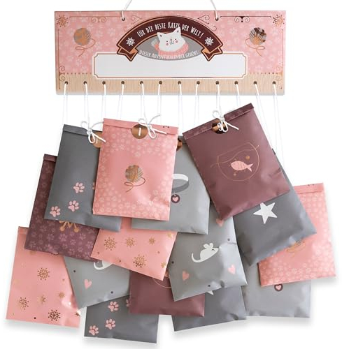 Papierdrachen Katzen Adventskalender - 24 Papiertüten in 4 verschiedenen Design und 24 Sticker - außergewöhnliche Geschenkidee für Dein Haustier - Set 3