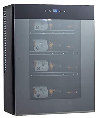 4 Bottle Freestanding Wine Cooler Refrigerator Frameless light-sensitive mirror Tempered Glass Door Electronic One-Touch Control with LED Display Wine Fridge