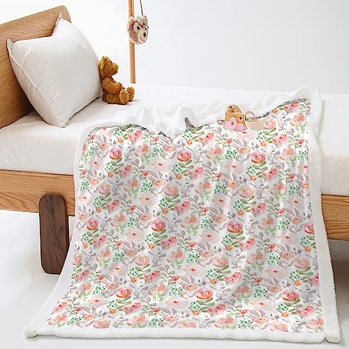 Coperta Pile Fiore Verde Bianco Plaid Matrimoniale Flanella Lana di Agnello Design A Doppia Faccia Morbido Plaid Divano Matrimoniale Addensare Coperta Matrimoniale Durevole 80x150cm