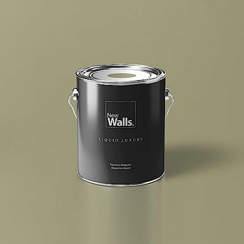 New Walls Premium Wandfarbe Grün, Moosgrün Liquid Luxury Dispersionsfarbe für Innenräume – 5 L