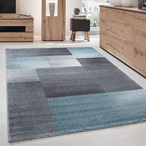 Teppich Wohnzimmer Schlafzimmer Esszimmer Kurzflor Modern Optik Meliert, Farbe: Blau, Größe: 140 x 200 cm