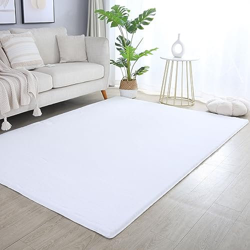 Carpettex Hochflor Teppich Wohnzimmer Shaggy Flokati Teppich Modern Einfarbig Kleiner 60 x 110 cm Flur Teppich Läufer Weiß - Teppich Schlafzimmer Weich Flauschig Waschbar Küchenläufer