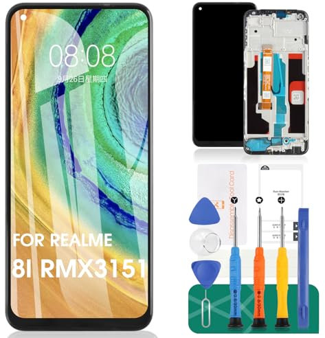 Realme 8i Pantalla LCD para Realme 8i Reemplazo de pantalla para Realme 8i Touch RMX3151 Kit de reparación de montaje de digitalizador (negro, con marco)