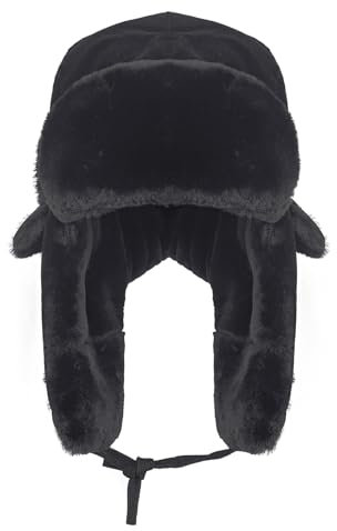JIAHG Chapeau d'aviateur Homme Chapeau de Pilote en Nylon Coupe-Vent Anti Froid Chapka Thermique Vintage Chapeau de Trappeur Doublure en Fausse Fourrure Hiver Chapeau de Chasse Russe