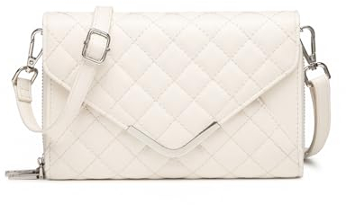 JANSBEN Damen Umhängetasche Klein Leder Gesteppte Tasche Mehrere Fächer Schultertasche Vegan Crossbody Bag Handytasche Reisepass Abendtasche Ausweistaschen mit Kreditkartenfächern(Beige)