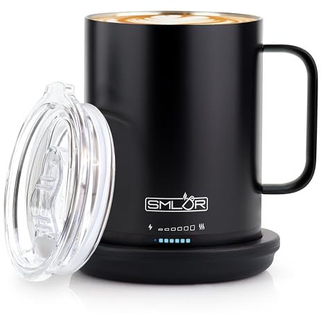 SMLDR Pro Heated Mug, 14 oz Smart Coffee Mug, Self-Heating, Adjustable Temperature, Battery Powered, Great for Coffee & Tea, Excellent Gift (Black)