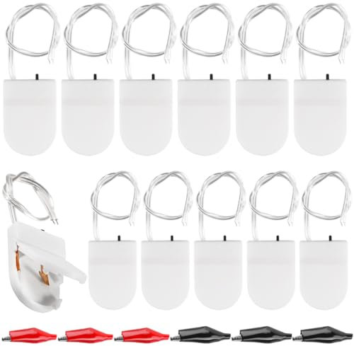 MKBKLLJY 12Pcs CR2032 1 X 3V Battery Holder Battery Storage Boxes Cover,White Button Battery Holder Coin Cell Battery Holder with Switch,Wires,On ON-Off Switch and Alligator Clips for Electronic DIY