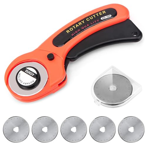 GRKB Rollschneider mit 5 Edelstahl Klingen & Sicherheitsverschluss 45mm Ergonomisches Rollschneider Stoff, beidhändigen Gebrauch Ideal zum Nähen & Basteln Nähen Zubehör
