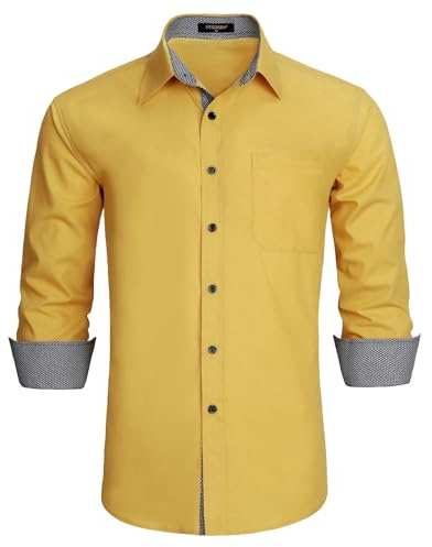 HISDERN Chemise habillée pour Hommes Chemises Formelles à Manches Longues sans Plis avec Poche pour fête de Mariage Jaune 6XL