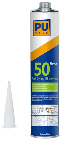 Pustar Renz50 Schnelltrocknender MS Polymer Kleber extra stark 310ml (Weiß, 1 Kartuschen, Gültig bis 20.04.2025, Aluverpackung, voll nutzbar, gratis Rückgabee)