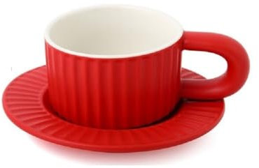MAGICVOGEL Modern Coffee Cup with Saucer 200 ml Espresso Cup Cappuccino Cup with Saucer Gift Porcelain Cup Coffee Service for Coffee, Cappuccino, Latte, Espresso, Mocha (Red)