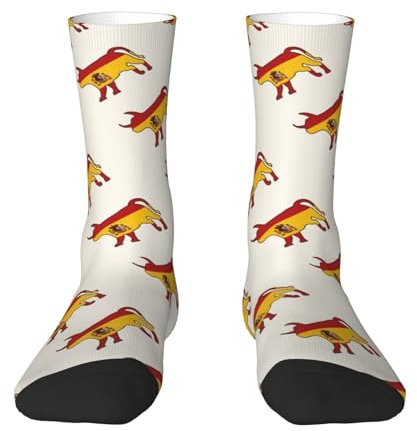 FWJZDSP Calcetines de toro con bandera de España, divertidos y novedosos calcetines de tripulación, regalo para hombres, mujeres y adolescentes