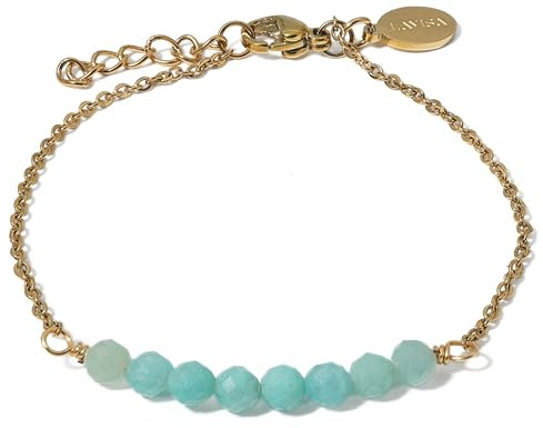 LAVISA 8 Perlen Edelstein Armband - 4mm Perlen - Echte Naturstein Perlen | Kristallperlen, Heilsteine | Onesize mit Verlängerung (Amazonit)
