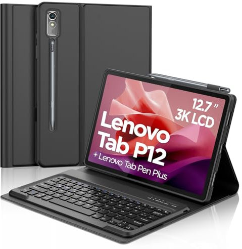 JADEMALL Hülle Tastatur für Lenovo Tab P12 12,7 Zoll, Magnetisch QWERTZ Deutsch Bluetooth Tastatur mit Hülle für Lenovo Tab 12,7 Zoll 2023 Tablet, Schwarz