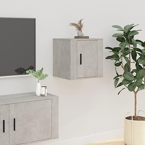 Homgoday Meuble TV mural gris ciment 40 x 34,5 x 40 cm, meuble TV, meuble TV salon, meuble bas pour TV de salon industriel, support TV