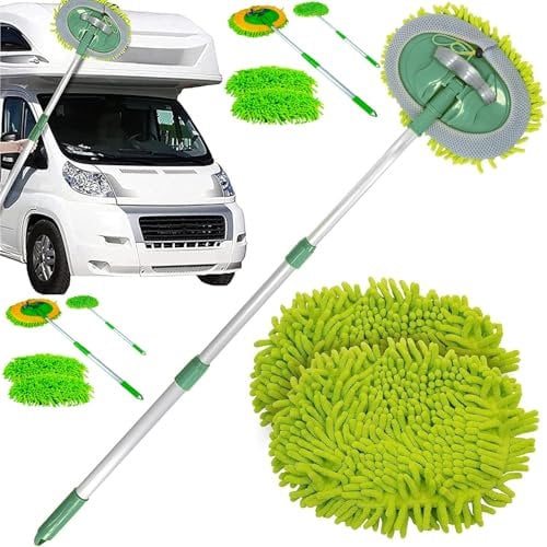 Unibos Car Cleaning Brush | Microfibre Mop with Mittens | Car Wash Kit for Cleaning Van Truck Caravan | Scratch Free 2 x Mop Heads | 1 x Extendable Pole 61-107cm with 3 Sections Cleaning Products