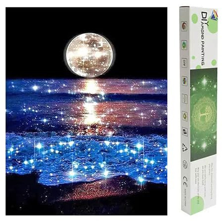DCIDBEI DIY Diamond Painting Fluoreszenz Mond Landschaft Box 40x50cm | Malen nach Zahlen Strand Meer Leinwand Diamond Painting Meer und Strand Diamant Painting Landschaften und Natur Kreuzstich