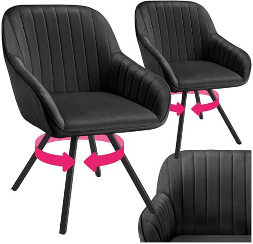 tectake® drehbare Esszimmerstühle mit Armlehne, Schalenstuhl ergonomisch mit Samt Bezug, gesteppt, Stühle drehbar für Wohnzimmer, Esstisch, Arbeitszimmer, Schminktisch, Küchenstühle - 2er Set, schwarz