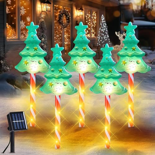 Gartenstecker Solar Außen Weihnachten,LED Gartenstecker 5er Set,Acryl Weihnachtsbeleuchtung Außen,LED Garten Leuchtstäbe Solar,Dekoleuchte Solar Gartenleuchte,Weihnachtsdeko Outdoor,Lichterkette Außen