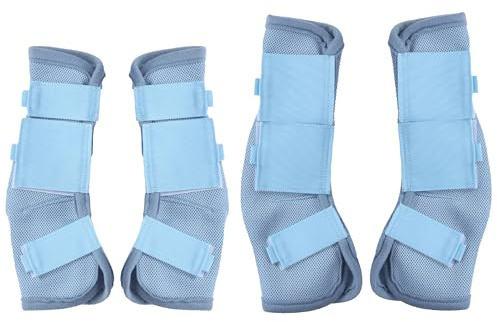 Gallopoff Horse Fly Boots Set of 4 – Breathable Mesh Leg Guards for Fly Protection, Reduce Stomping, Soft & Comfortable Fit Light Blue Cob