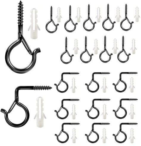 20 Ganchos Tornillo Ganchos Tornillo 90° Ganchos Negros Para Atornillar Tornillos Gancho Con Bloqueo Para Cestas Plantas, Casitas Para Pájaros, Campanillas Viento, Luces Colores, Con Tubo Expansión