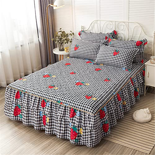 Cache-sommier en microfibre avec volants – Drap-housse très profond avec base plissée et taie d'oreiller – Grand lit (A121, 80 x 200 cm)