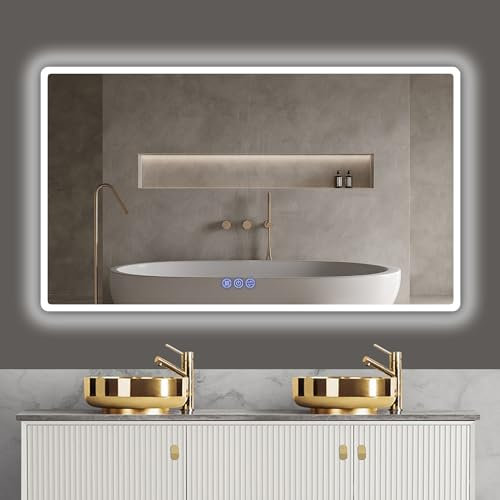baklon Miroir de Salle de Bain avec Éclairage, Cadre Unique Cadre Double Miroir Mural LED,120 * 70cm,Tactile, 3 en 1 Éclairage Blanc Froid/Chaud/Neutre,Fonction Variateur Étanche IP65