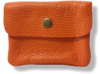 Générique Porte Monnaie Femme Cuir irisé, Cuir metalisé,Cuir grainé Porte Carte Cuir Brillant ou Mat, Cuir veritable,3 Compartiments,Etui RFID (Orange grainé)