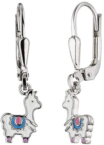 Kinder Ohrhänger Lama 925 Silber weiÃŸ-pink-blau Lackeinlagen Ohrschmuck Ohrringe