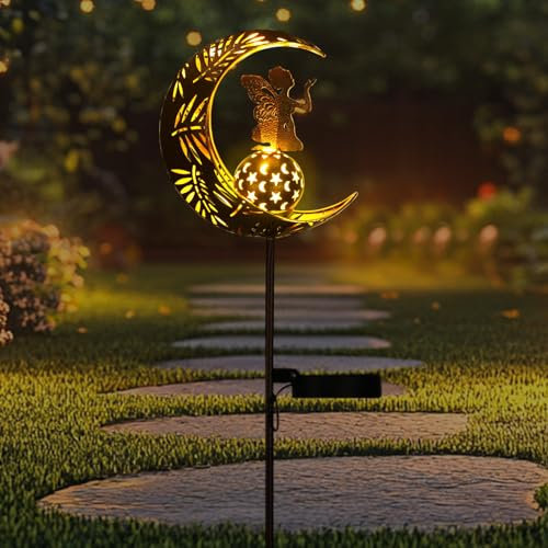 Tremdwoto luci solari da giardino，Luna della Fata lampade solari da giardino， regalo per mamme, impermeabile,luci a LED a forma di angelo, decorazione per tomba, balcone, prato, patio, sentiero