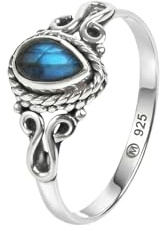 mantraroma Silberring Damen 925 Sterling Silber – tropfenförmiger Edelstein Ring, Vintage Statement Ring Schmuck, elegantes Geschenk für Frauen