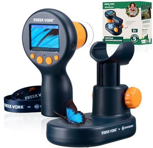 Freek Vonk x Bresser Handmikroskop für Kinder, digital, 600x Vergrößerung, LED-Beleuchtung, Stativ, Foto- und Videoaufnahme