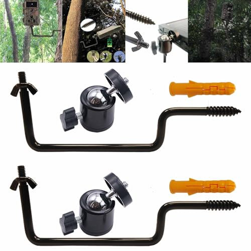 2 STK Kamera Halterung, Haltbare Baumhalterung Baumspieß 360° Verstellbar Universal Gewindeanschluss 1/4''-20 für Solarpanel, Nachtsichtgeräte, Jagd, Überwachungskamera (Low Wildkamerahalterung)