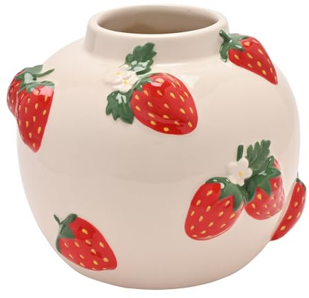 The Cottage Garden Hand Painted Vase Large – Strawberry | Ceramic Bud with Red Fruit Design | Country Farmhouse Style Decorative Flower Vase for Rustic or Cottagecore Home Décor
