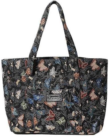 Borsa Donna Grandi Capacità Tote Bag borsa mare con Chiusura Lampo per Lavoro, Viaggi, Shopping, Scuola - Nero