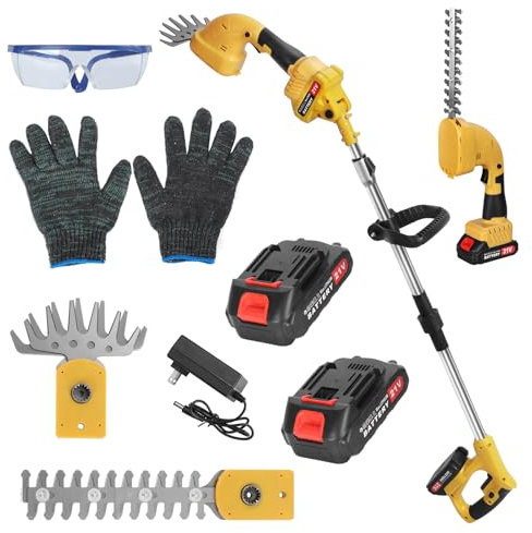 Extendable Hedge Trimmer, Cordless Hedge Trimmer with Battery and Charger, 2 In 1 Grass Shears with Extension Pole Mini Hand Held Grass Edge Cutter