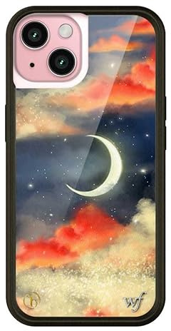 Wildflower Schutzhüllen „Moon“ für Apple iPhone 15 aus der Orebella Collab-Serie, mit schwarzem Stoßfänger, Zertifiziert sturzsicher bis ca. 1,2 m, kleines Unternehmen in Frauenhand, schick und im