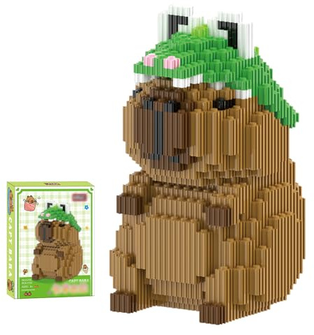 Tier-Blöcke Micro Building, 1606 Stücke Capybara Mikro Bausteine Spielzeug Kit, Particle Baustein-Set, Cartoon Anime MiniBausteine, Mini Bausteine DIY-Spielzeug Für Kinder Erwachsene (Grüner Hut)