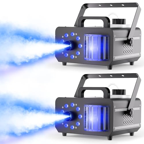 2PCS Nebelmaschine 1200W Rauchmaschine mit Fernbedienung, 9 RGB LED Lichteffekt Party Disco Beam 14 Farben Strobe Mini Nebel Maschine für DJ Halloween Hochzeit Weihnachten Bühne