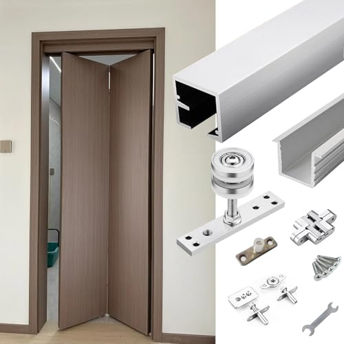 Kit Puerta Corredera Juego de Rieles de Caja de 76, 122, 140, 180 y 330 Cm, Sistema de Rieles Deslizantes para Puertas de Madera Plegables, Kit de Herrajes para Puertas de Granero para Despensa(55inch