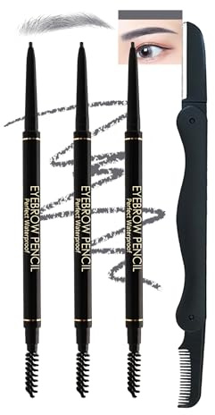 3Pcs Augenbrauenstift Wasserfest Grau, Professional Micro Ultra-Fine Eyebrow Pencil with Brow Tool, Langlebig Wischfest, Einziehbarer Augenbrauen Stift for Perfect Eyebrows, Makeup Set für Frauen-04